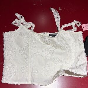 PrettyLittleThing Ivory Floral Lace Top